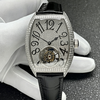 Montre mécanique tourbillon entièrement sertie de diamants 2026 pour homme, étanche, bracelet en cuir, montre-bracelet de luxe, montre squelette ajourée