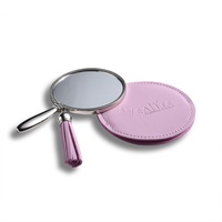Miroir de poche compact personnalisé en alliage de zinc du fabricant d'origine avec PU et pompons