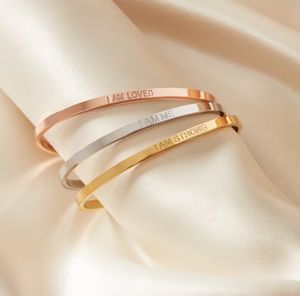 Mulheres Homens Afirmação Jóias EU SOU Feliz Amado Digno o Suficiente Cuff Bangle Citação Personalizada Rose Gold Black Silver Steel Bracelet - Product Image 5