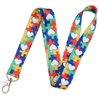 Porte-badge personnalisé avec motif de sensibilisation à l'autisme, cordon tour de cou en polyester motif puzzle, lanières porte-clés