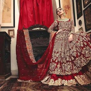 Lehenga choli ยาวแบบดั้งเดิมที่สวยงามอินเดีย/ปากีสถานที่มีการเย็บปักถักร้อย zardozi หนักสำหรับงานแต่งงาน-2019 atiya libas Acetate - Product Image 1