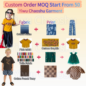 Ensemble de vêtements d'été pour tout-petits en coton 100% à motif damier, faible MOQ, fabrication sur mesure, t-shirt et short en molleton français pour enfants - Product Image 4