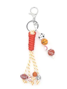 Creative Handmade Woven <b>Rope</b> Basketball Baseball Football Wooden Beads Keychain Leisure Sports Bag Charms Pendant Car Key <b>Chain</b> - Product Image 1