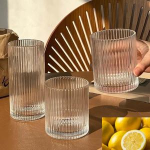 Taza de vidrio a rayas Vintage para bebidas, taza de café de diseño clásico para beber en frío personalizada, vaso de vidrio para jugo de leche - Product Image 6