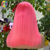 Perruque courte rose clair de haute qualité avec frange pour femmes, perruques synthétiques colorées résistantes à la chaleur pour fête cosplay 14 pouces