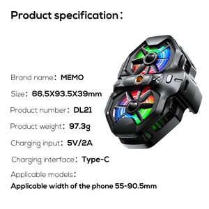 Ventilador <span class=keywords><strong>de</strong></span> refrigeración LED RGB <span class=keywords><strong>de</strong></span> alta potencia DL21, Enfriador <span class=keywords><strong>de</strong></span> teléfono móvil <span class=keywords><strong>de</strong></span> doble pantalla con Clip trasero <span class=keywords><strong>para</strong></span> teléfonos móviles y controladores <span class=keywords><strong>de</strong></span> juegos - Product Image 6