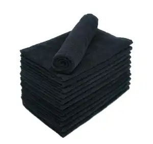 Hazır stok ağartıcı geçirmez salon havlu pamuk berber logosu özel saç havlu ağartıcı dayanıklı ağartıcı güvenli salon havlu siyah