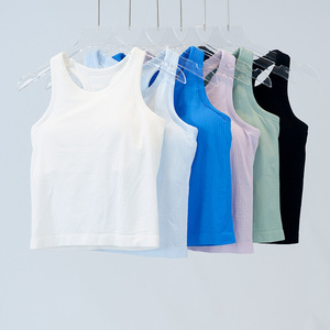 Women's Yoga Tank Top High-Elastic Knit Ribbed Outerwear Summer Wear Nylon Slim Fit Comfortable with Built-in Bra Pads
