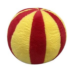 Xmas Gift Teddy Fleece Ball Shaped Red & White Christmas <b>Throw</b> Pillows Decorative Peppermint Pillow - Product Image 3