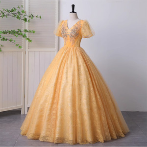 Turmeric Long Evening Gown Women Stage Performance Puff Skirt Vocal Music Host Costume Polyester Fabric Adult Size 12-15 - Product Image 2
