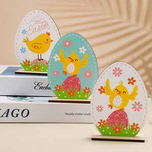 Easter Wooden <b>Egg</b> Ornaments With Chick Design For Indoor Home <b>Decoration</b> Style 1 2 3 4 - Product Image 3