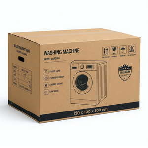 Boîte de machine à laver PZERIOM à chargement frontal 120x100x100 cm en carton kraft perforé recyclable avec impression offset - Product Image 1