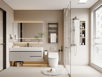 Lemari Penyimpanan Kamar Mandi Modern Bergaya Slate dengan Kabinet Vanity Melamin Mewah Lesso Home, Efek Marmer, Terpasang di Dinding