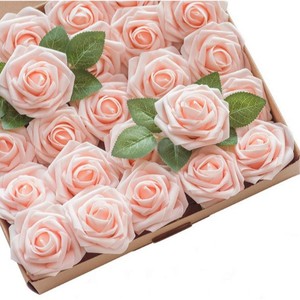 25 cái/bộ Hot Bán 8Cm Bọt Nhân Tạo Hoa Pe Rose <span class=keywords><strong>Flower</strong></span> Hoa Hồng Với Lá Cho Đám Cưới Trang Trí Rose <span class=keywords><strong>Flower</strong></span> Head - Product Image 6