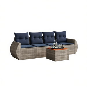 ชุดโซฟาสวนหวายเทียมพร้อมเบาะรองนั่ง 5 ที่นั่ง เฟอร์นิเจอร์กลางแจ้ง สไตล์ร่วมสมัย สีเทา - Product Image 1