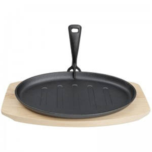 Vente en gros d'usine <span class=keywords><strong>de</strong></span> poêle à fajita en fonte, poêle wok ovale avec base en bois pour la <span class=keywords><strong>cuisson</strong></span> et la friture - Product Image 4