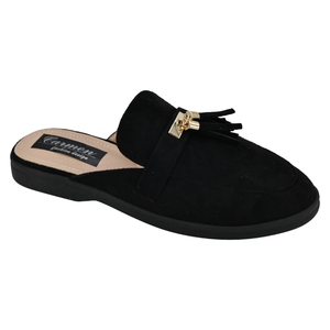 <span class=keywords><strong>Mules</strong></span> personnalisées Ca413-1 avec boucle en métal à franges, dessus en <span class=keywords><strong>daim</strong></span>/lin, semelle en caoutchouc, marché américain, noir/<span class=keywords><strong>beige</strong></span>/marron - Product Image 1