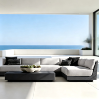 Canapé de luxe en forme de L pour resort, ensemble de meubles de patio, ensemble moderne d'extérieur, fauteuil, mobilier de salon de jardin pour hôtel et villa