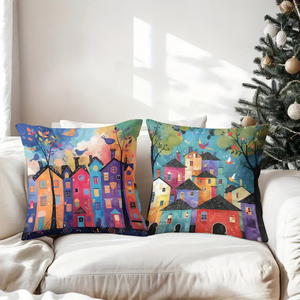 Coussins de village colorés et fantaisistes, décorés de chaussettes festives et de bois de cerf, pour un salon douillet. - Product Image 3