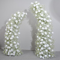 Gapura Bunga Buatan Bentuk Tanduk 8ft, Gapura Bunga Mawar Hydrangea Campuran untuk Resepsi Pernikahan Dalam Ruangan