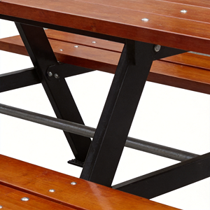 Ensemble table et bancs <span class=keywords><strong>de</strong></span> pique-nique commerciaux d'extérieur, mobilier <span class=keywords><strong>de</strong></span> jardin moderne en bois, table à manger <span class=keywords><strong>de</strong></span> patio avec structure métallique pour parc et café - Product Image 4