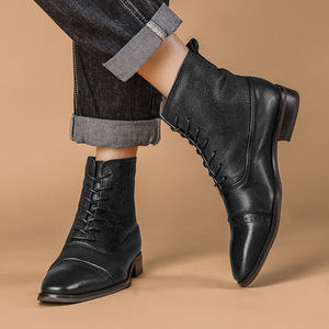 Botas de Tobillo de Piel de Becerro de Primera Calidad para Hombre, Botas Formales de Negocios, Estilo Brogue Italiano, Zapatos con Punta Cuadrada de Fábrica - Product Image 4