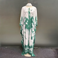 Robe Kaftan Ample Imprimée Palme et Flamant Noir et Blanc Tendance 2026 pour Vacances, Robe Africaine d'Été Imprimée Grande Taille pour Femme