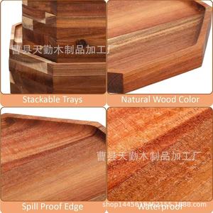 Wooden <b>tray</b> for home use, suitable for steak, pizza, cheese, acacia wood octagonal <b>tray</b>, solid wood afternoon tea <b>snack</b> <b>tray</b> - Product Image 3