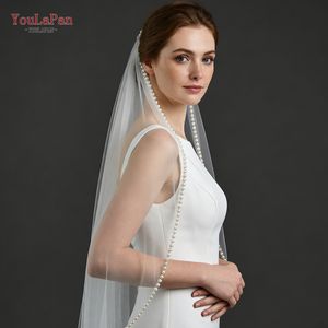 <span class=keywords><strong>Voile</strong></span> de mariée simple et élégant YouLaPan à une seule couche, décoré de perles de haute qualité, en tissu de maille transparente V119 - Product Image 1