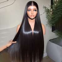 Perruque de cheveux humains lisses de 30 pouces, perruque frontale en dentelle HD transparente 13x6, cheveux longs et raides noirs naturels, perruque sans colle pour femmes