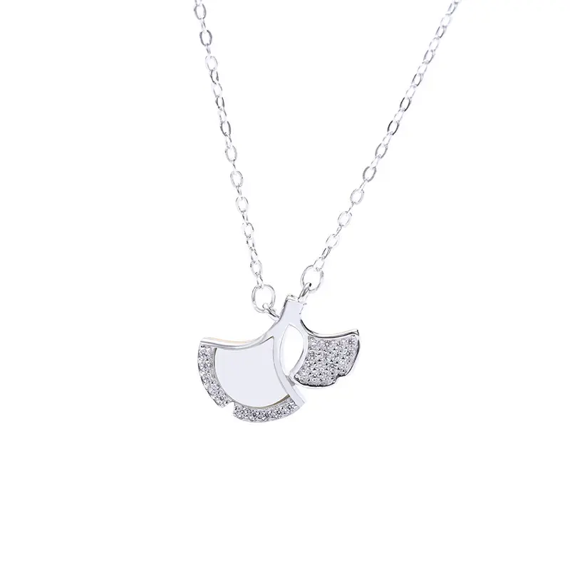 Nimai Leaf Necklace s925 Sterling Silver Shell Mother of Pearl Jewelry Necklace Fan-shaped Leaf Chain