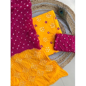 Top Bandhani de mano Shatin de algodón puro de calidad premium con conjunto de traje fino Mul Bandhani Dupatta y diseñador Bandhani Salwar - Product Image 6