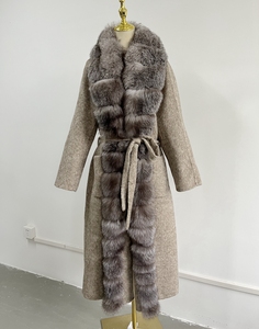 QC23051 Nuovo Arrivo Cardigan in Lana Cashmere <span class=keywords><strong>di</strong></span> Alta Qualità con Polsini in Pelliccia <span class=keywords><strong>di</strong></span> <span class=keywords><strong>Volpe</strong></span> <span class=keywords><strong>Argentata</strong></span> - Product Image 3