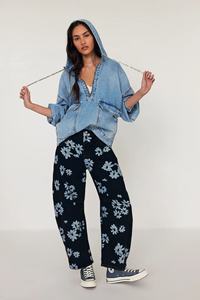 <span class=keywords><strong>All</strong></span> Over Print Graphic Boyfriend Low Rise Waist Baggy Wide Leg Barrel Femmes Ladies Stock Blue Denim Jeans Pant Femme Para Mujer - Product Image 5