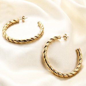 Hoop <b>Earrings</b> 5mm Twisted C Shape Gold Stainless Steel <b>Stud</b> Fashionable Unique Versatile - Product Image 3