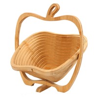 Corbeille à fruits en bambou en forme de pomme, multifonctionnelle, pliable, avec plateau de service et planche à découper pour la cuisine et la décoration de la maison
