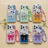 Coque de téléphone de luxe en TPU avec chaîne et nœud pour Samsung A17 A16 A07 A06 A15 et iPhone 18 17 16 15 14 13 12 11, étui arrière scintillant pour femme