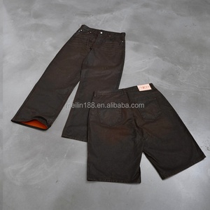 Pantalones Vaqueros Encerados Personalizados, Pantalones de Mezclilla Vintage, Pantalones de Pierna Recta de Algodón Grueso, Pantalones Anchos Encerados para Hombre - Product Image 1