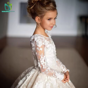Abito <span class=keywords><strong>da</strong></span> <span class=keywords><strong>Cerimonia</strong></span> Floreale per Bambine 6-12 Anni, Vestito Bianco Formale <span class=keywords><strong>da</strong></span> Matrimonio con Decorazioni a Fiori e Volant per le Stagioni Estive - Product Image 2