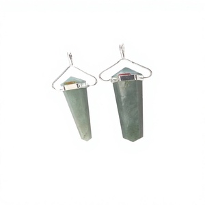 Venta al por mayor, joyería romántica encantadora cristiana, colgante de doble punto, Aventurina verde Natural, cristal plateado, ágata, piedras preciosas de Metal - Product Image 1