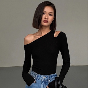 Haut court à manches longues ajouré pour femme, T-shirt décontracté, Tee-shirt sexy, <span class=keywords><strong>Corset</strong></span> court, Hauts esthétiques - Product Image 1