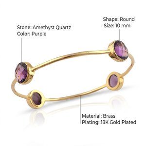 10 MM Round Stone Purple Amethyst Quartz Handmade Jewelry <b>Bangle</b> Brass 18k Gold Plated Classic Unisex Jewelry for Everyday Wear - Product Image 1