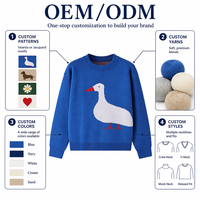 Pull en tricot blanc à motif canard mignon pour femme, bleu roi, style coréen vintage, à manches longues