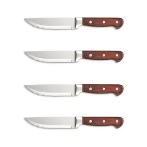 Classical Design 5 Inch Half-serrated Blade Forged Big Steak Knife Professional with Red Pakka Wood Handle