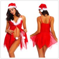 Robe de Noël Séduction Lingerie Sexy Chemise de Nuit Transparente Robe à Bretelles Tenue de Noël Tentation Vente en Gros