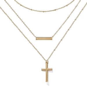 भाग्यशाली फैक्टरी ट्रिपल परत स्टेनलेस स्टील तीन परत हार फैशन मोती बार पार तीन परत हार निर्माता - Product Image 1