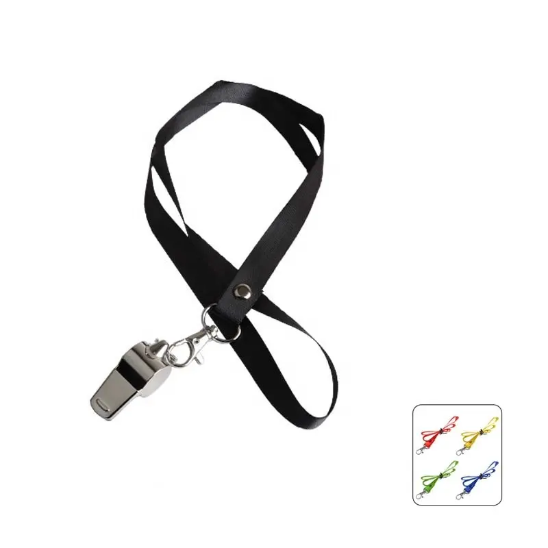 Customized Design Logo Cheap Low Price Referee Sport Metal Whistle Key Chain with Neck Lanyard