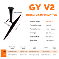 Aile hydrofoil GY 1700V2, GY 1500V2 Fireball 1750 AXIS ULTRA Pro avec mât en carbone pour pumping, windfoil et sports nautiques