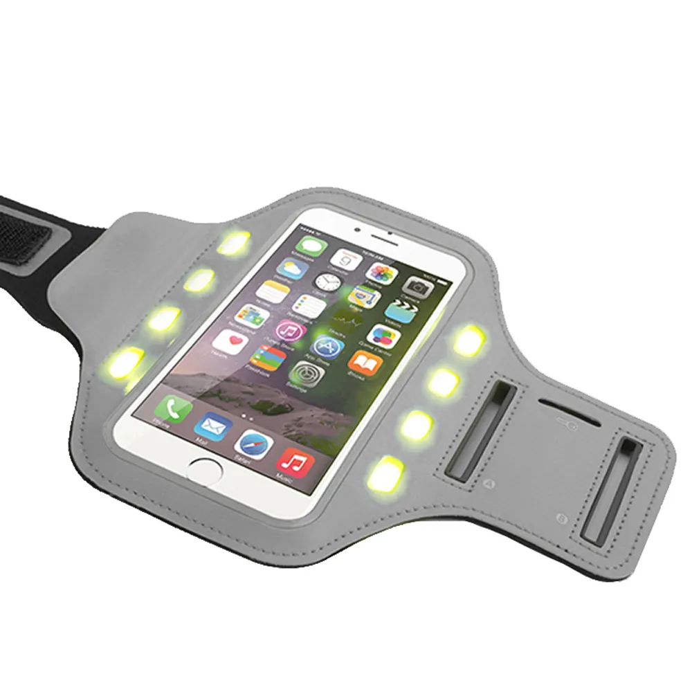 Customized Hot selling Mobile Accessories Sports Running Walking GYM LED Light Cellphone Microfiber Armband Cell Phone Cases