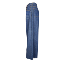 Celana Jeans Wanita Katun Bernapas Pinggang Tinggi Model Kaki Lebar Sobek Vintage Sand Washed Longgar Lurus Denim Kasual Harian ODM Berlubang